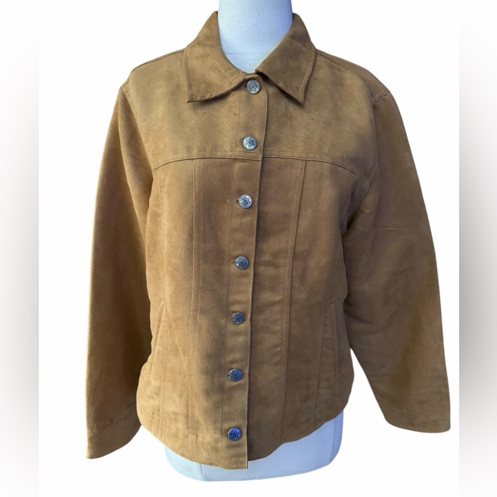 1990s/Y2K Lemon‎ Grass Studio Tan Faux Suede Trucker/Chore Jacket